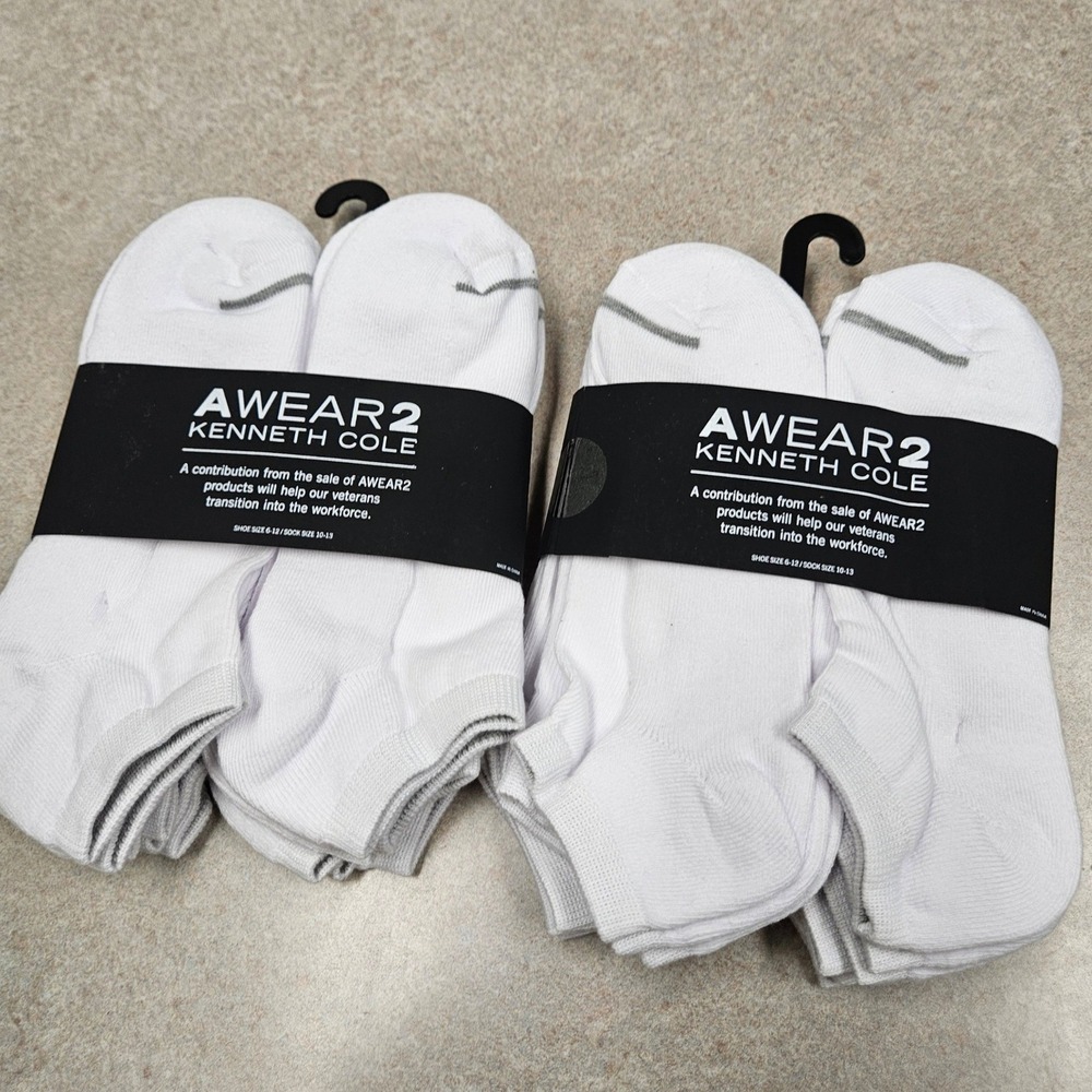 Kenneth Cole Socks Mens 10-13 White 2 Pks Low Cut Athletic Cushioned Ribbed Arch